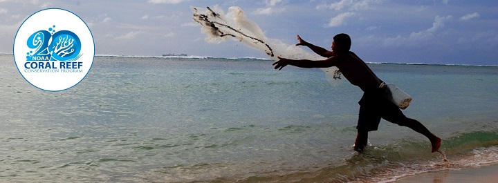 Throwing a cast net on Saipan in the Commonwealth of the Northern Mariana Islands