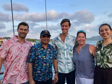 From left: NOAA Coral Reef Conservation Program staff Jason Phillibotte, President Thomas Remengesau Jr. of Palau, Deputy NOAA Administrator Rear Admiral Tim Gallaudet, PhD, NOAA Coral Reef Conservation Program director Jennifer Koss, and Lauren Swaddell at the 2019 US Coral Reef Task Force meeting in the Republic of Palau.